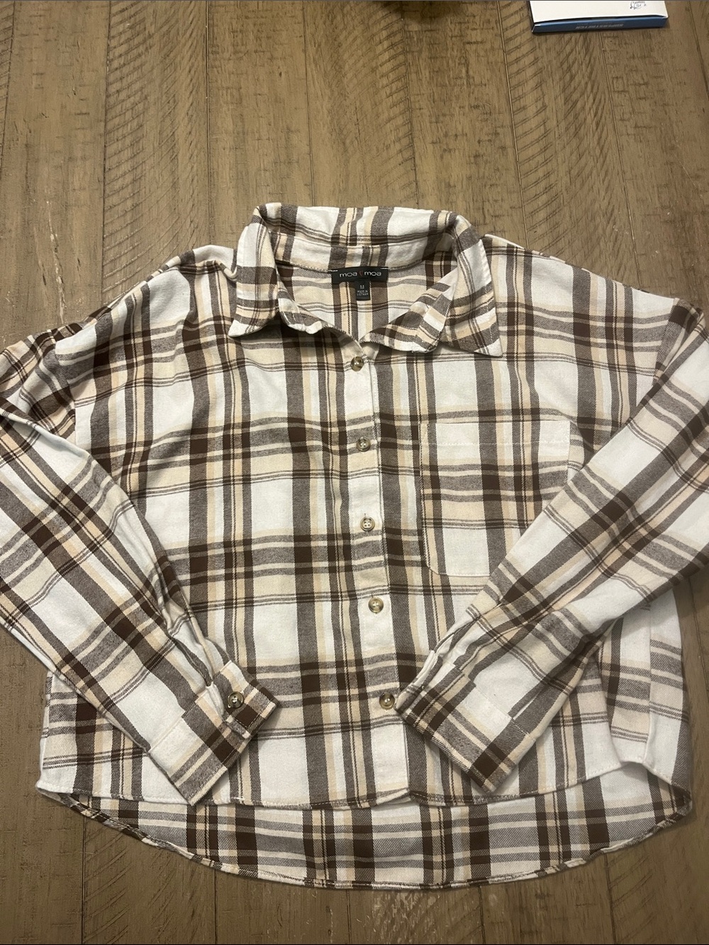 Moa Moa White and Brown Plaid Button-Down Shirt